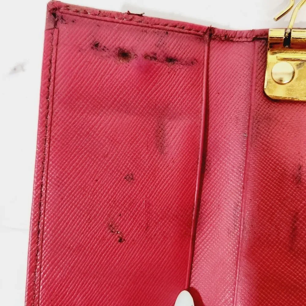 PRADA authentic Saffiano leather red / pink key  card case with box